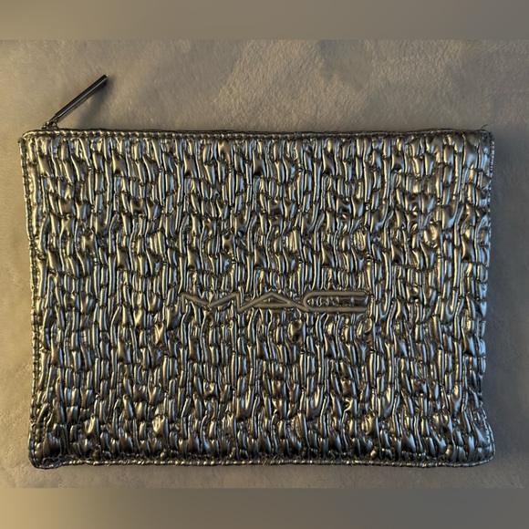 MAC Cosmetics Silver Textured Cosmetic Bag - Picture 1 of 5